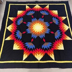 Sunshine Texas Lone Star Patchwork Cotton Quilt Top/Topper Machine pieced 86x86”